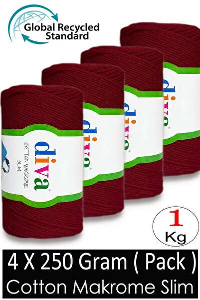 Diva İplik (4 X 250 Gr) - 1 kg - 2mm - Koton Macrame Bag Thread 999 Claret Red