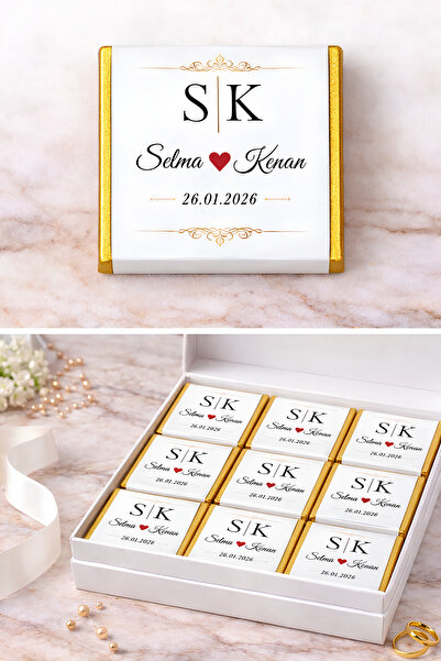 Genel Markalar Kişiye Özel Madlen Çikolata Etiketi Nişan Düğün Söz Nikah İsimli Baskılı Sticker Etiket Kare