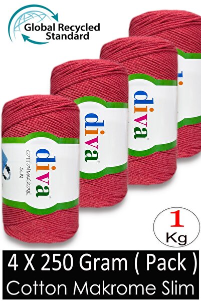 Diva İplik (4 X 250 Gr) - 1 kg - 2mm - Cotton Macrame Bag Thread 2136 Pomegra...