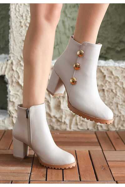 MELIFLIO Kadın Günlük Kullanımlı Fermuarlı Düğme Detaylı Kısa Bot