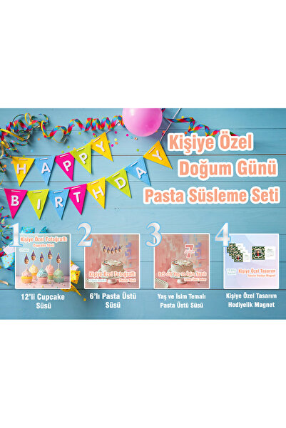 CraftNeova Kişiye Özel Doğum Günü Pasta Süsleme Seti