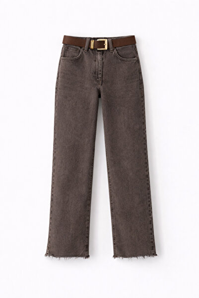 HAZELANNA Washable Brown Jeans with Leather Belt