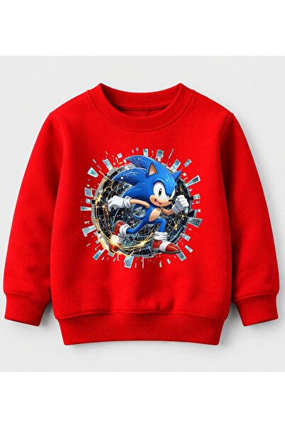 Efendioğlu Design Sweatshirt Siyah arkası ışıltılı Sonic baskılı 3 iplik şard...