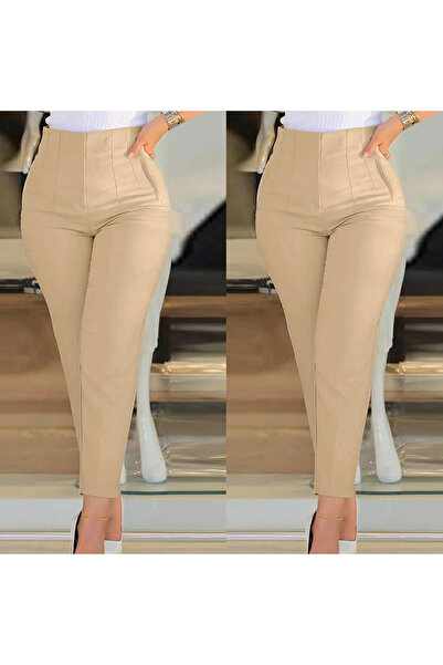 Generic Brand Pantaloni din țesătură crep pentru femei, cu tiv la gleznă, 36 ...