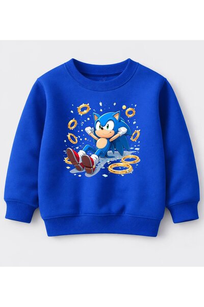 Efendioğlu Design Sweatshirt Gold-Coloured Sonic Printed 3-Thread Non-Brushed...