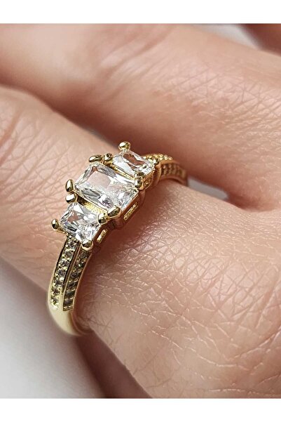 ZÜLİSCH XUPİNG YÜZÜK 14K GOLD ZİRKON TAŞLI 3 TAŞ SUYA DAYANIKLI ÇELİK