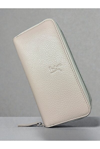 NZCLUB Дамско портмоне от естествена кожа с двоен цип и клиновиден дизайн тип...