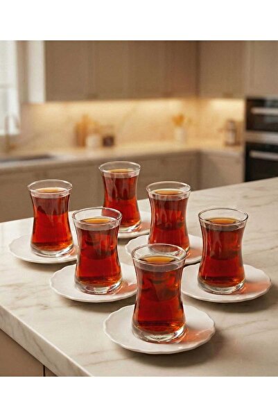 AR HOME 12 Pcs Tea Glass& Porcelain Set