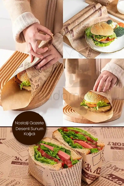 Madamev 50li Nostalji Desenli Kağıt Vintage Gazete Desen Aparatif Kağıdı Mutfak Sunum Breakfast Kağıdı