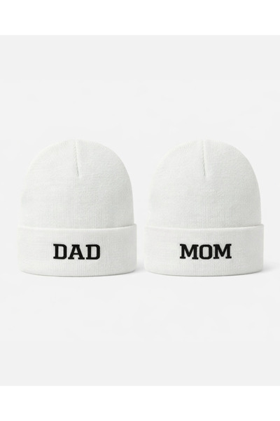 Tresore Dad Mom Embroidered Beanie Set of 2 / Dad Mom Beanie Set Embroidered ...