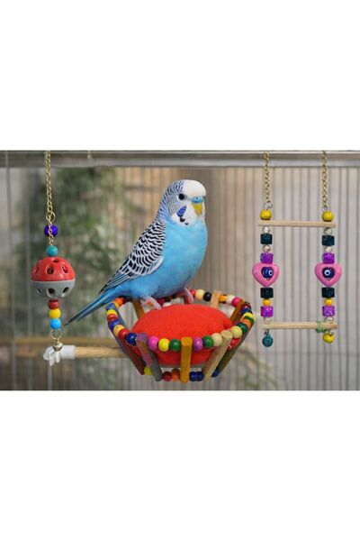 BİRD 3'Lü Kafes İçi Eğlence Kuş Oyuncak Seti