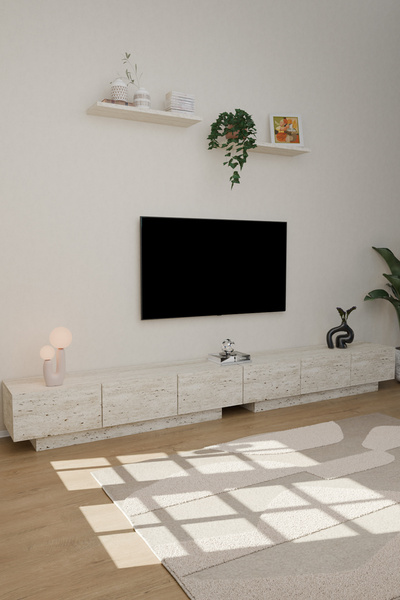 Estoria Home Terra Tv Ünitesi 260cm Modern Kullanışlı 6 Kapaklı Raflı Uçan Tv...