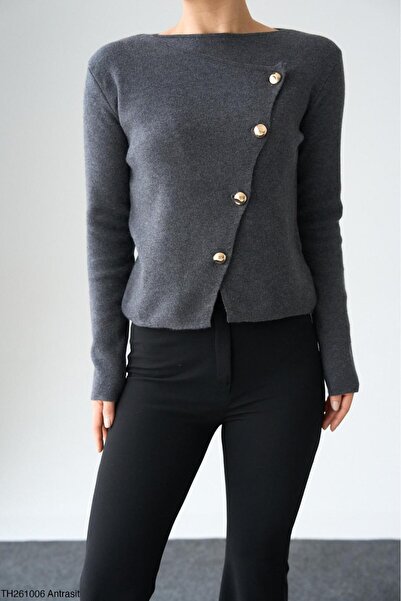 CADDELAMODA Women's Asymmetrical Cardigan-Look Premium Sweater