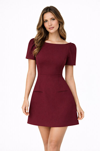Monapera Kayık Yaka Kısa Kollu Mini Elbise