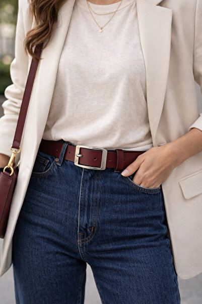 GAYIŞ 100% натуральна шкіра, бордовий жіночий костюм, тканина, ремінь до джин...