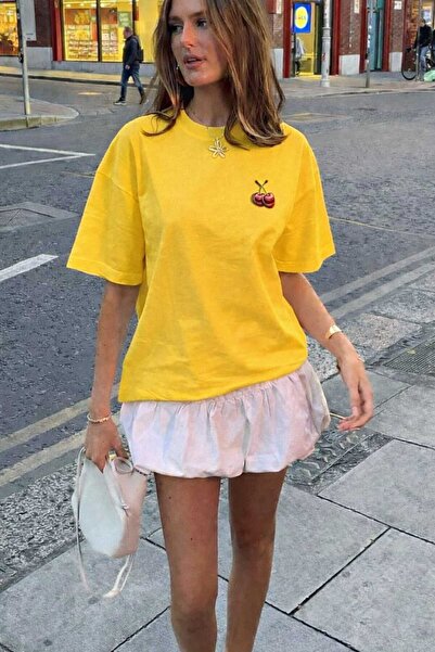 New Shine Cherry Printed Unisex Yellow T-Shirt