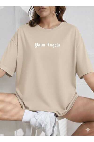 New Shine Palm Angels Printed Beige Unisex T-Shirt
