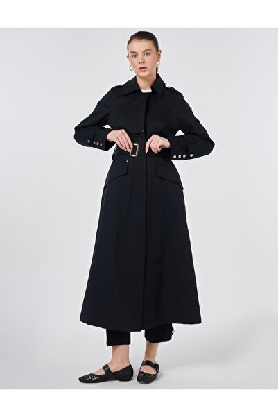 KYR Düğme Detaylı Trençkot Siyah