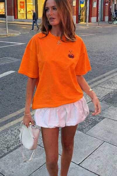 New Shine Cherry Printed Unisex Orange T-Shirt