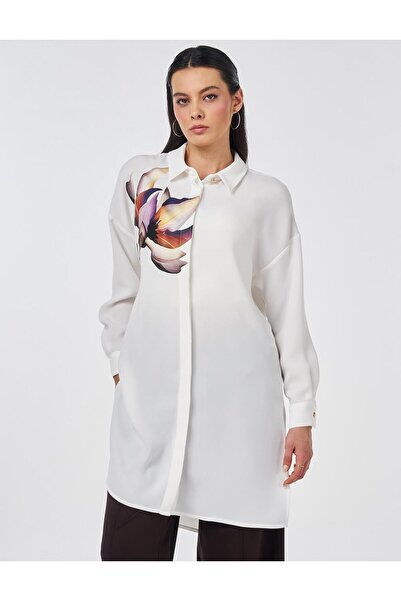 Kayra Tunica din crep cu imprimeu detaliat, alb optic