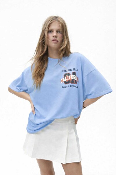 New Shine Los Angeles California Printed Unisex Baby Blue T-Shirt