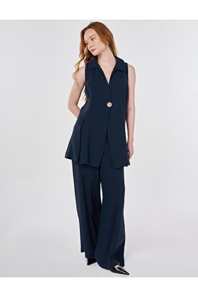 Kayra Lyocell Viskon Yelekli Takım Koyu Lacivert