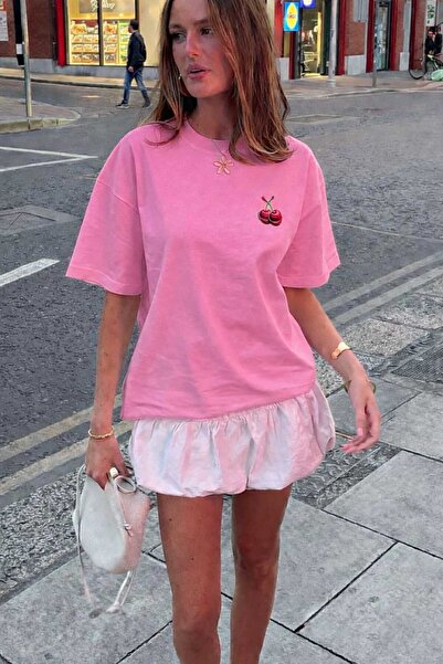 New Shine Tricou roz unisex cu imprimeu cireșe