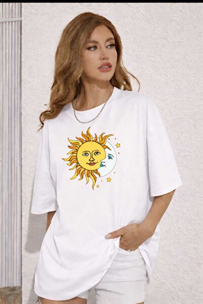 New Shine Λευκό μπλουζάκι Unisex με στάμπα Sun Moon