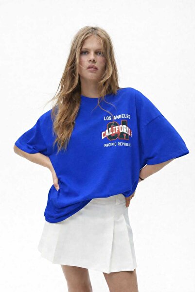 New Shine Los Angeles California Printed Unisex Saks Blue T-Shirt