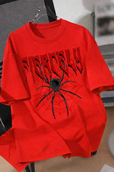 New Shine Fiercely Spider Web Printed Red Unisex T-Shirt