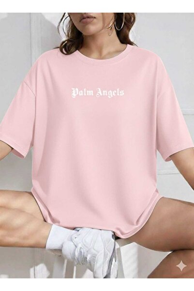 New Shine Tricou unisex roz cu imprimeu Palm Angels