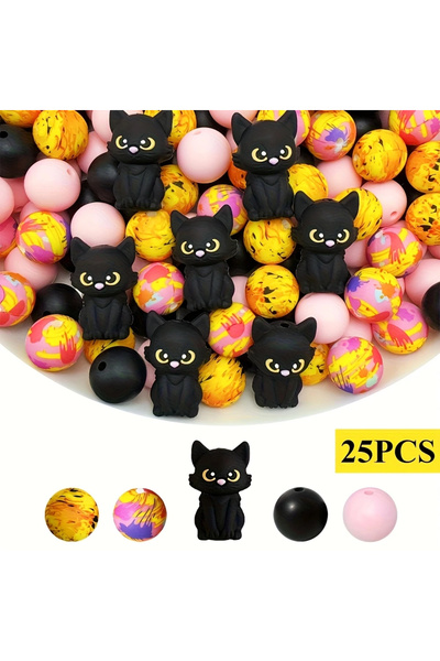 Choice17 25PCS-style 1 6/25/30PCS Cute Kitten Silicone Bead Set, Perfect for ...