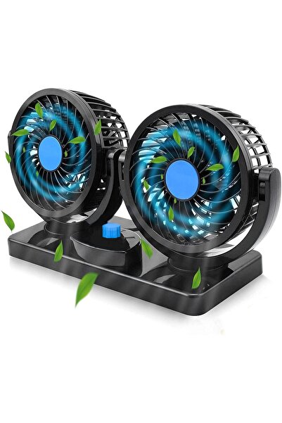 Generic مروحة سيارة كهربائية برأسين، قابلة للدوران 360 درجة، بسرعتين، مزودة ب...