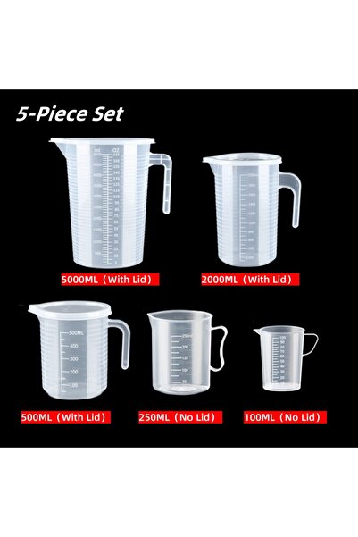 Choice12 مجموعة من 5 قطع - أكواب قياس بلاستيكية سميكة بسعة 100-5000 مل مع مقي...