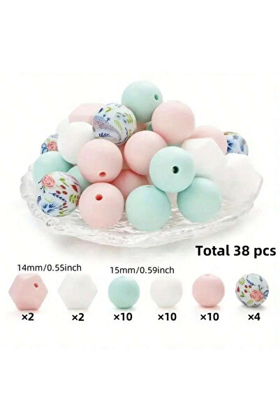 Choice3 38PCS-3 38PCS Printed Silicone Bead Set, DIY, Used for Hanging Keycha...