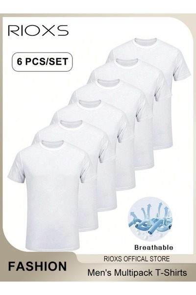 RIOXS 6 Pack T-Shirt For Men, Quick Dry Sports Tee Shirt, Men's Crew Neck T-S...