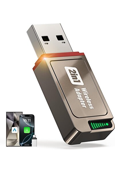 Generic محول كاربلاي لاسلكي 2 في 1، دونجل بلوتوث صغير USB A و Type C يحول بأس...