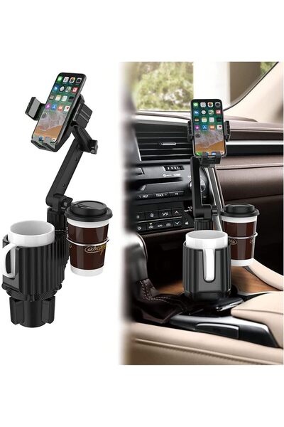 Generic حامل هاتف للسيارة مع حامل أكواب مزدوج، محول 3 في 1 لحامل الهاتف المحم...