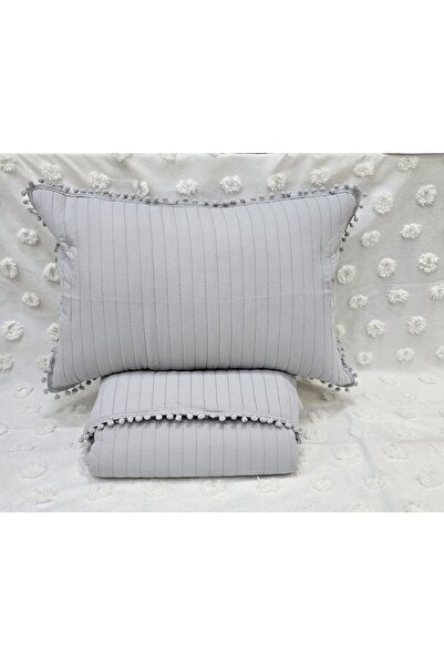 Çapa Home Gri Ponpon Taşlama Wash Micro Soft Tek kişilik Yatak örtüsü