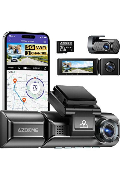 Generic كاميرا AZDOME M550 Pro 5G WiFi بثلاث قنوات، GPS مدمج، 4K+1080P أمامية...