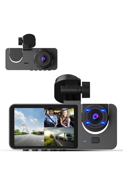 Generic كاميرا داش ثلاثية القنوات، كاميرا داش أمامية وخلفية داخلية بدقة 4K+10...