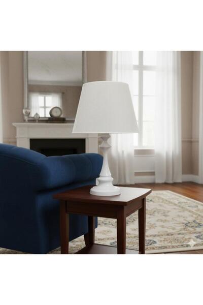 DEDE FARO ABAJUR BEYAZ METAL GÖVDELİ KREM RENGİ ŞAPKALI