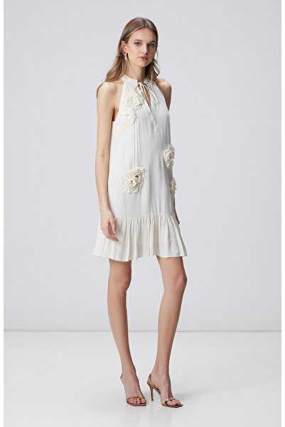 Network Kırık Beyaz Dik Yaka Abiye Elbise