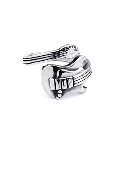 Yuchicly Antique Silver Guitar Figured Adjustable Ring – Unisex Metal Design