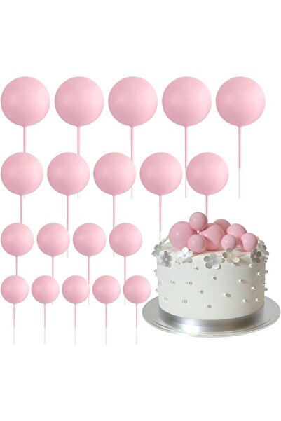 Choice8 20 قطعة من زينة الكيك على شكل كرات صغيرة، لون وردي فاتح، أعواد تزيين ...