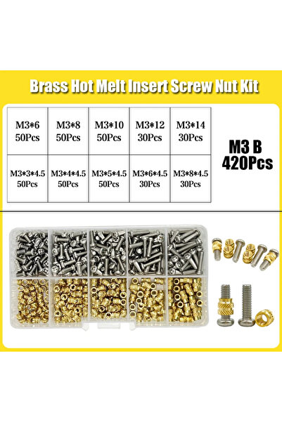 Choice5 M3 B 420pcs 420/500Pcs Heat Set Insert Nuts Stainless Steel Brass The...