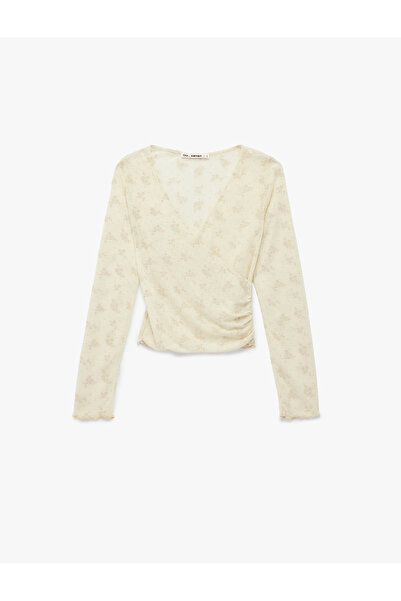 Koton Çiçekli Kruvaze Yaka Slim Fit Uzun Kollu Tişört