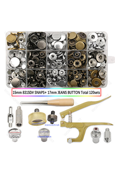 Choice3 NKTZ-JS-831SDYT 40-130Sets 17mm Jeans Buttons Shank Button with Plier...