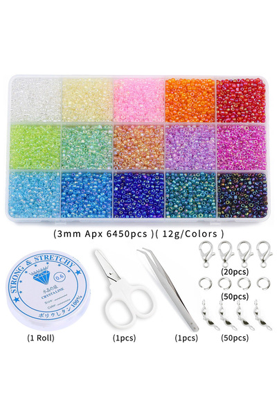 Choice13 a.3mm Apx 6450pcs Multi Size 11/0 2 3 4mm Kit Transparent Glass Bead...
