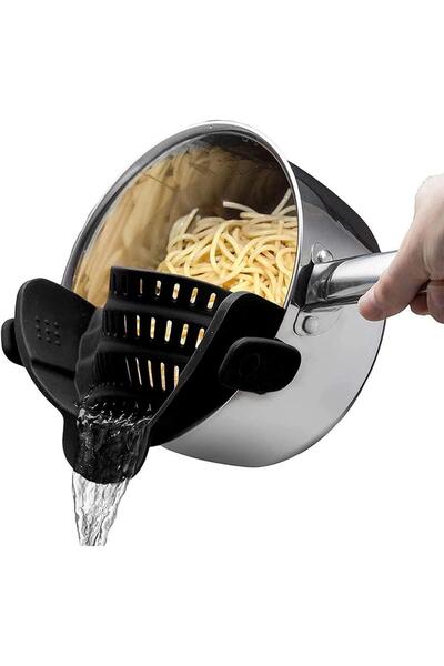 Choice1 Black Universal Clip-On Silicone Colander: Anti-Spill Strainer for Pa...